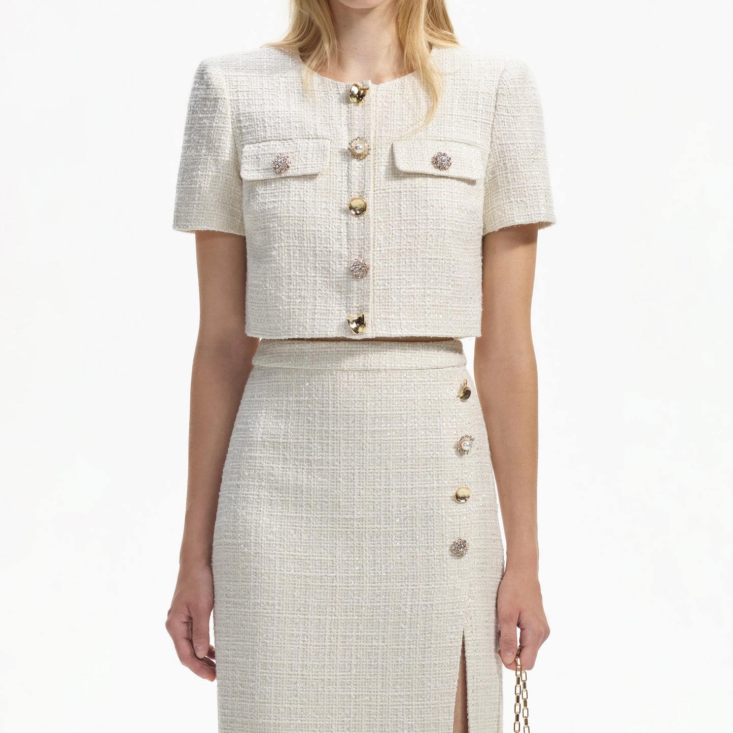 SP Cream Boucle Crop Top | Midi Skirt | Set