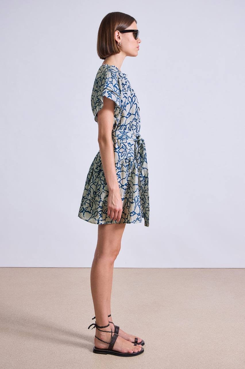 AA Morgan Linen Mini Dress in Lace Floral Flax