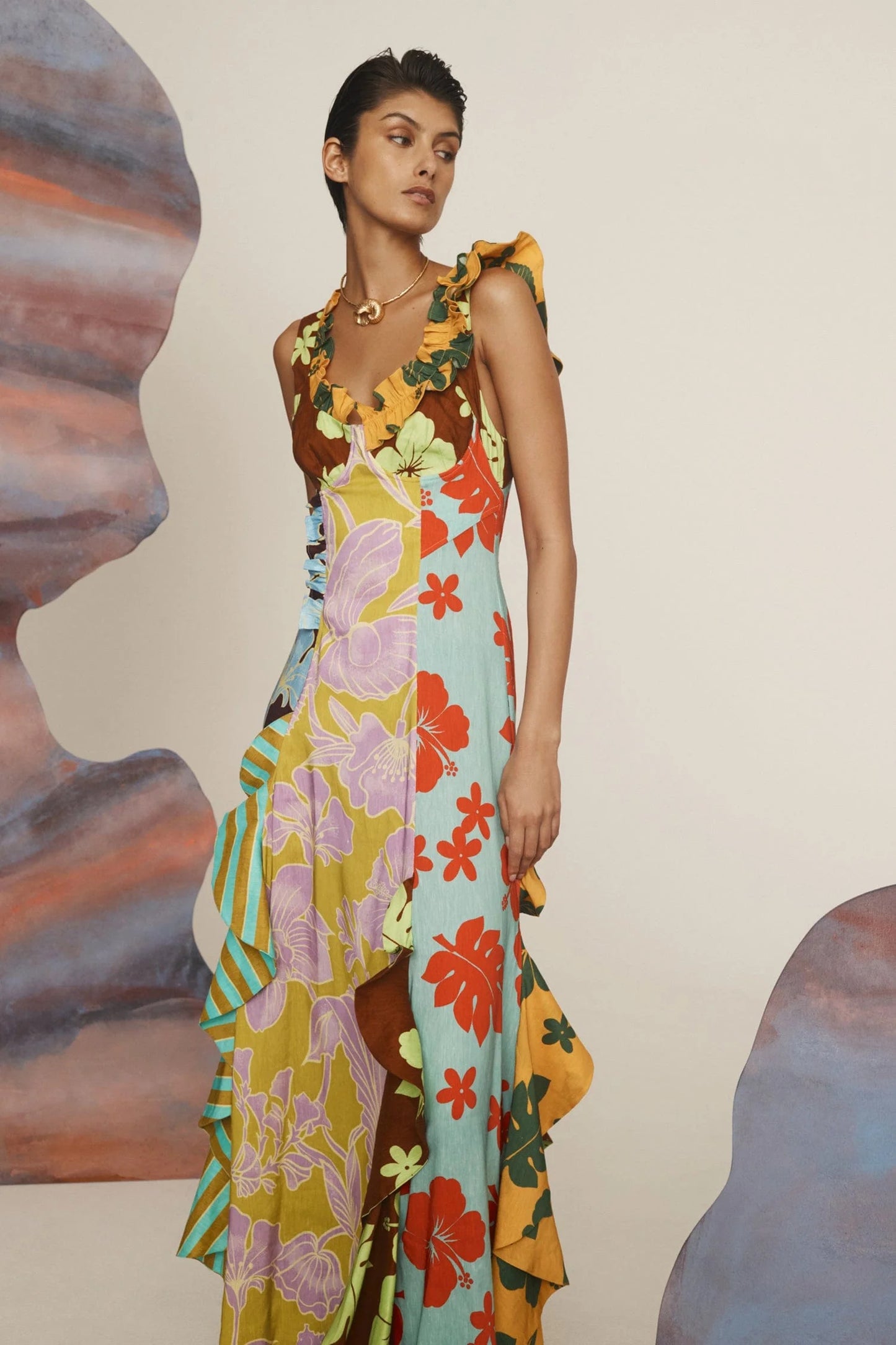 ALM Poppy Spliced Linen Midi Maxi Dress