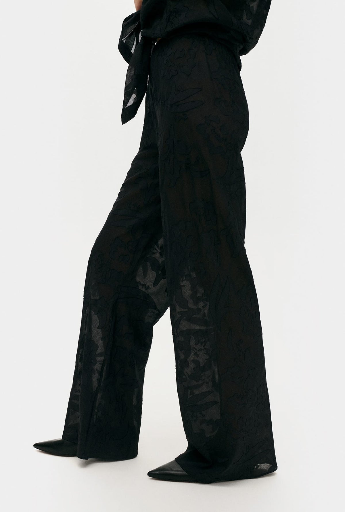 SL Clip Bias Cut Pants in Tulipa Black - Sheer Cotton-Silk