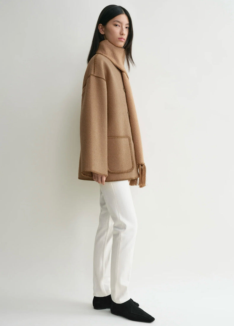 Tot Embroidered Wool-Blend Scarf Jacket