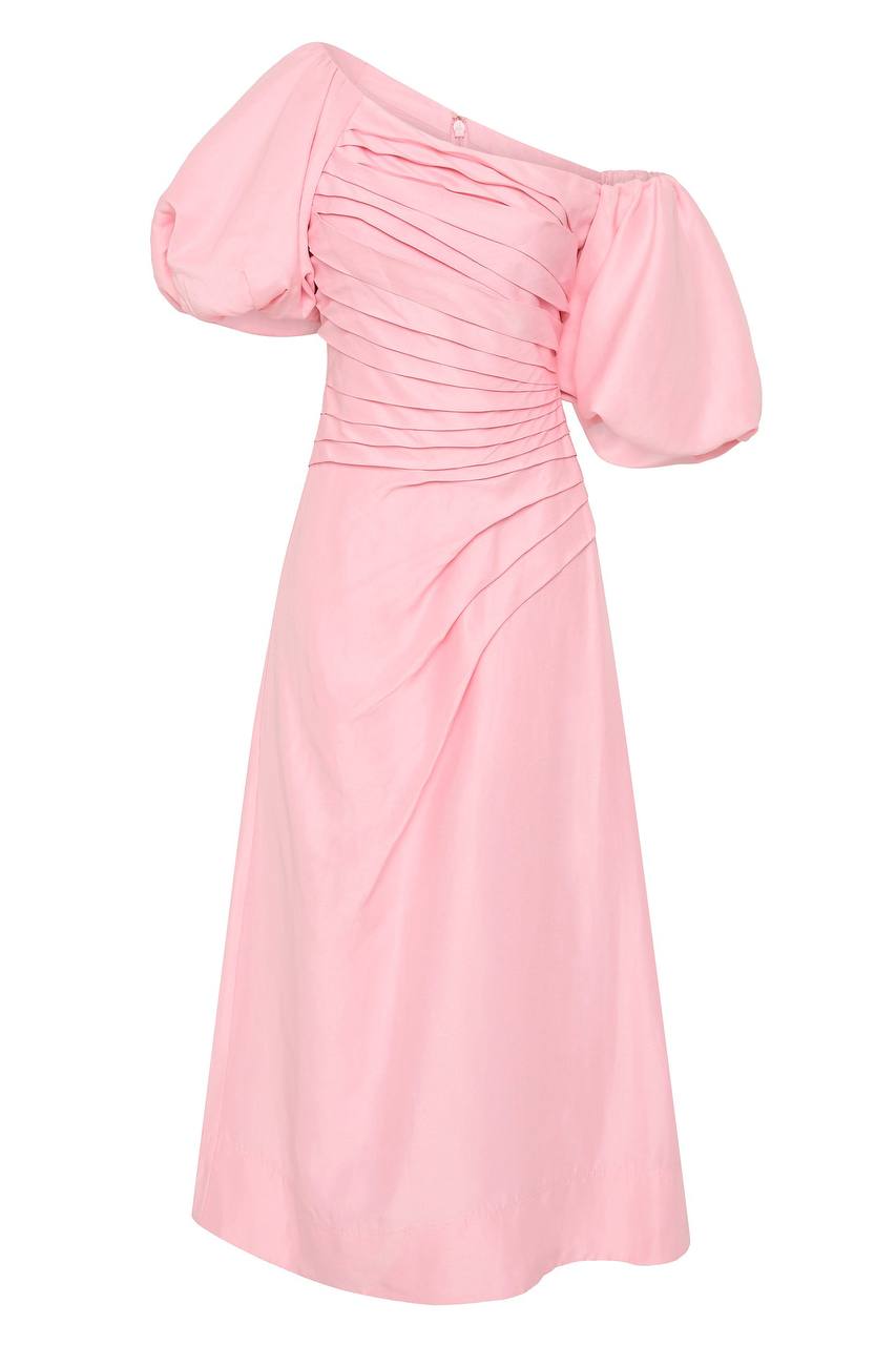 AJ Cadence Viscose-Linen Ruched Midi Dress