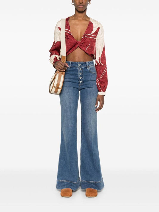 Missa Button-front Stretch-Cotton Denim Flared Jeans