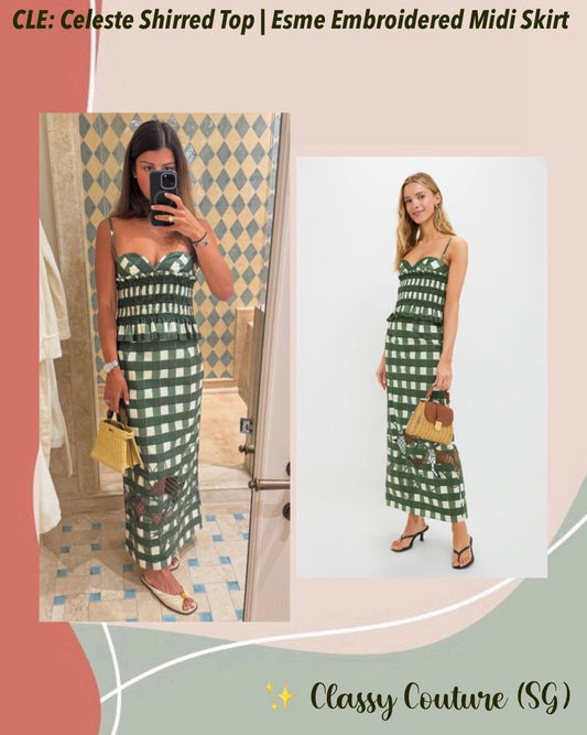 CLE Celeste Shirred Top | Esme Embroidered Midi Skirt | Cotton Set