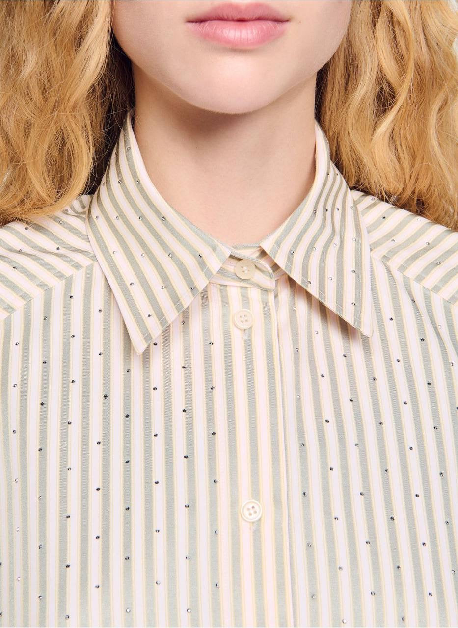 SD Stella Rhinestone Cropped Cotton Shirt | Stellie Pleated Mini Skirt | Set
