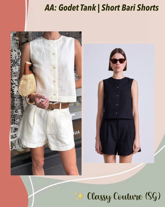 AA Godet Sleeveless Tank Top | Bari Shorts | Linen-Cotton Set