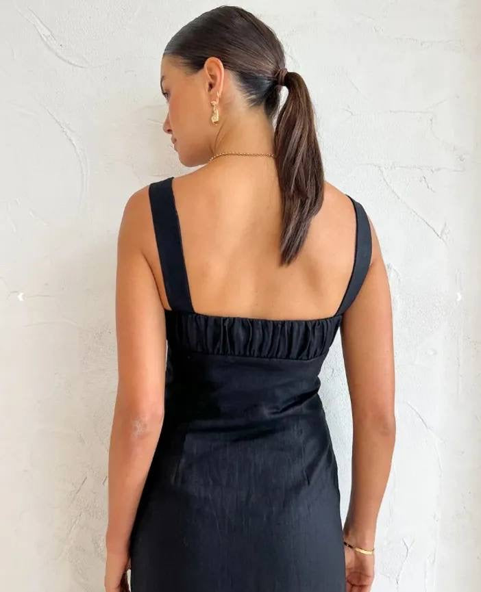 STL Bettina Linen Mini Dress in Black