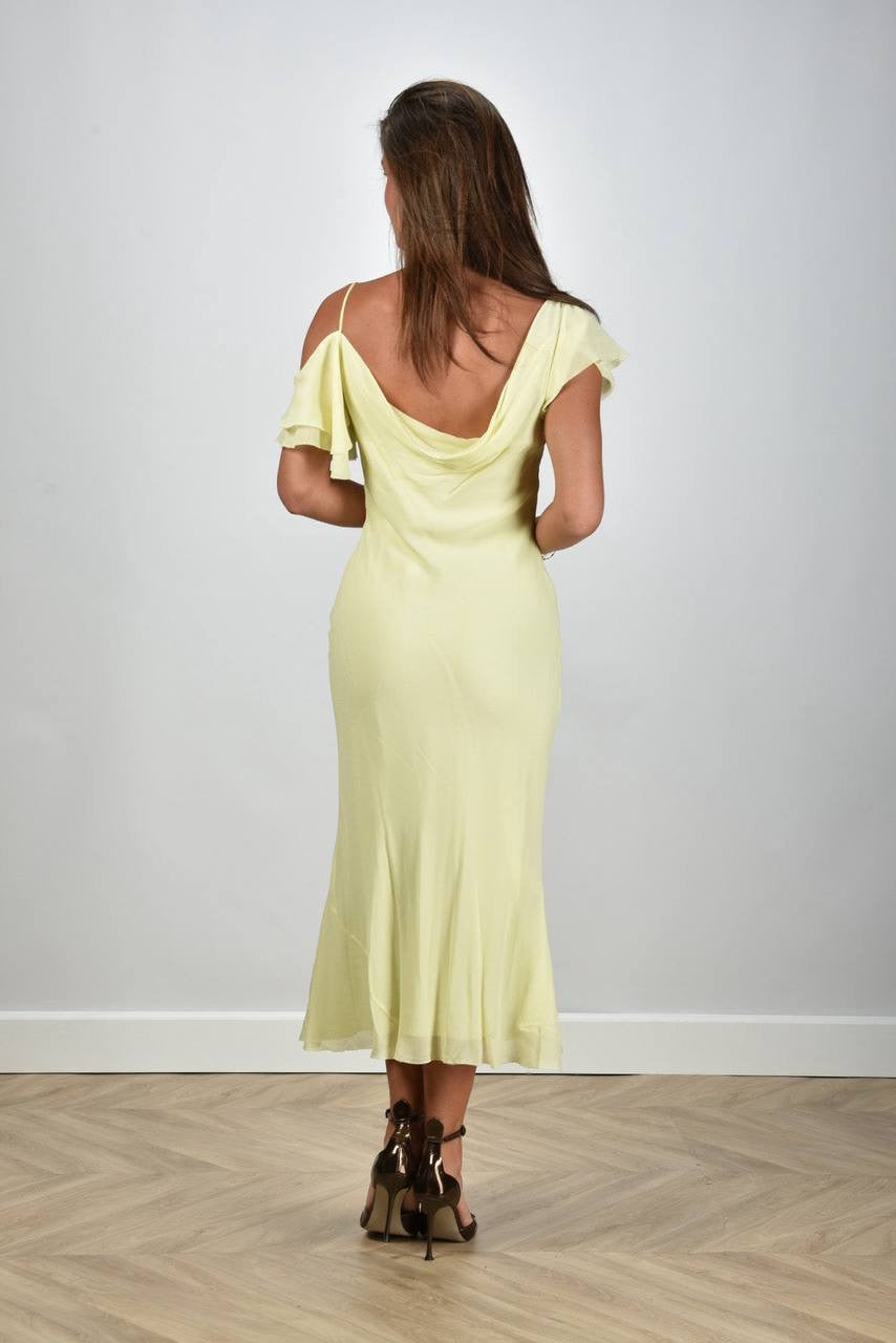 SP Georgette Frill Midi Dress in Pink and Yellow