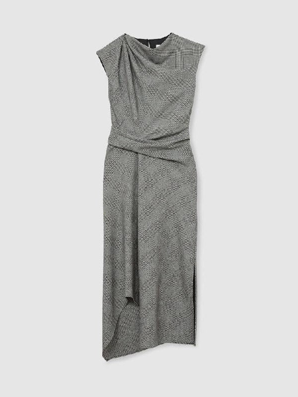 RS Grey Clara Wool-Blend Check Tailored Midi Dress