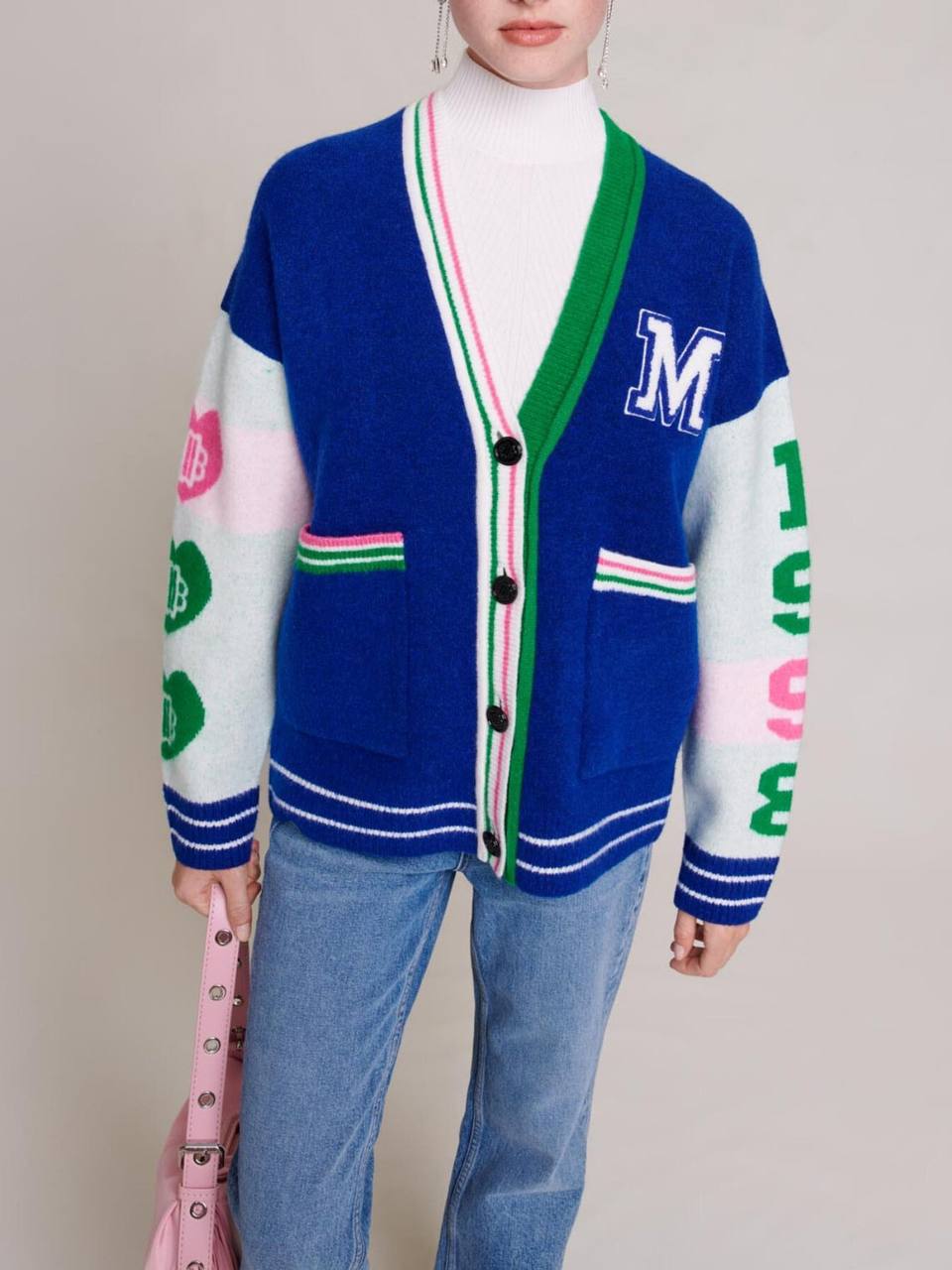 Blue Varsity Logo-Appliqué Cardigan