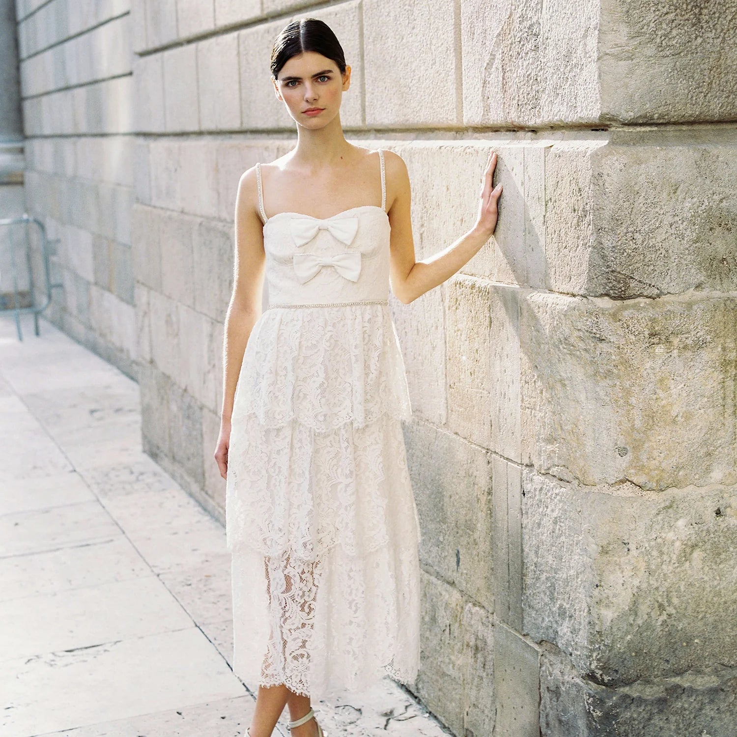SP Cream Cord Lace Tiered Midi Dress SP Cream Cord Lace Tiered Midi Dress