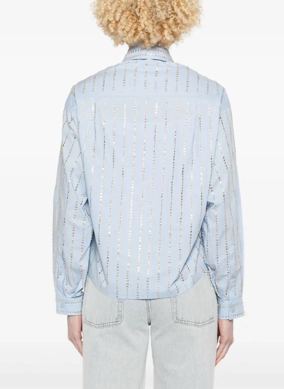 SD Celena Cotton Striped Embellished Cropped Button Down Shirt