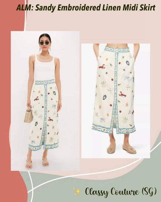 ALM Sandy Embroidered Linen Midi Skirt