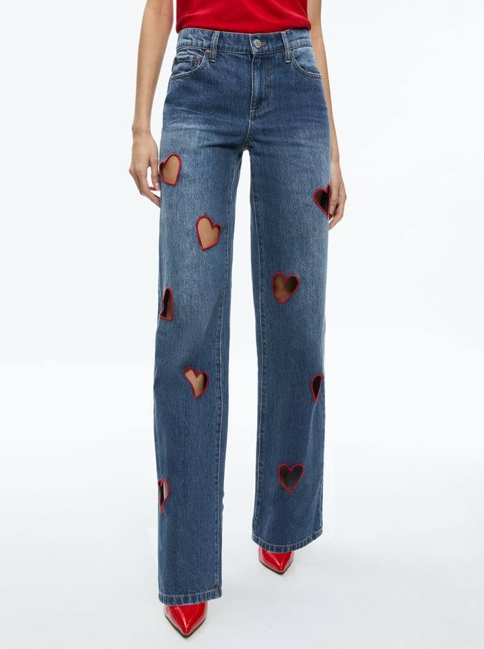 AO Karrie Embroidered Heart Cutout Jeans