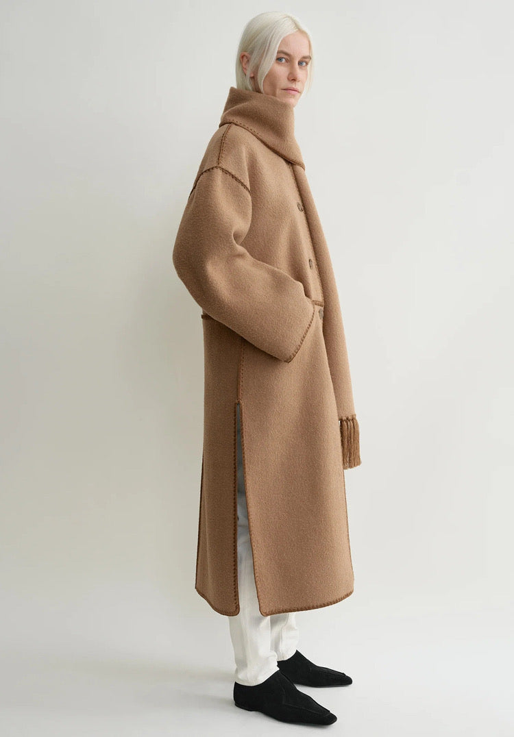 Tot Embroidered Wool-Blend Scarf Coat