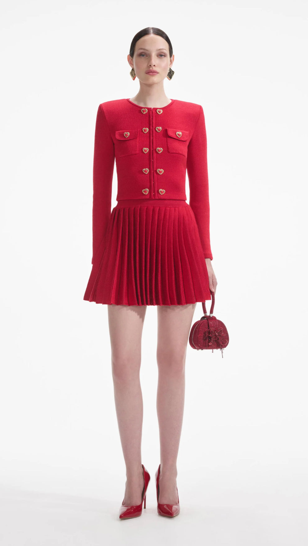 SP Red Knit Heart Buttoned Cardigan | Mini & Midi Skirt