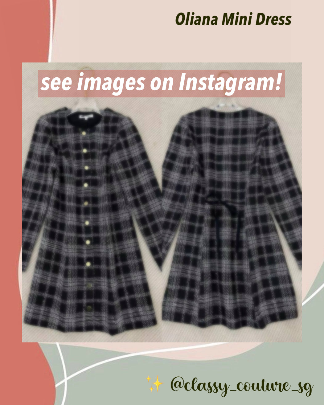 Oliana Mini Dress in Black And White Plaid