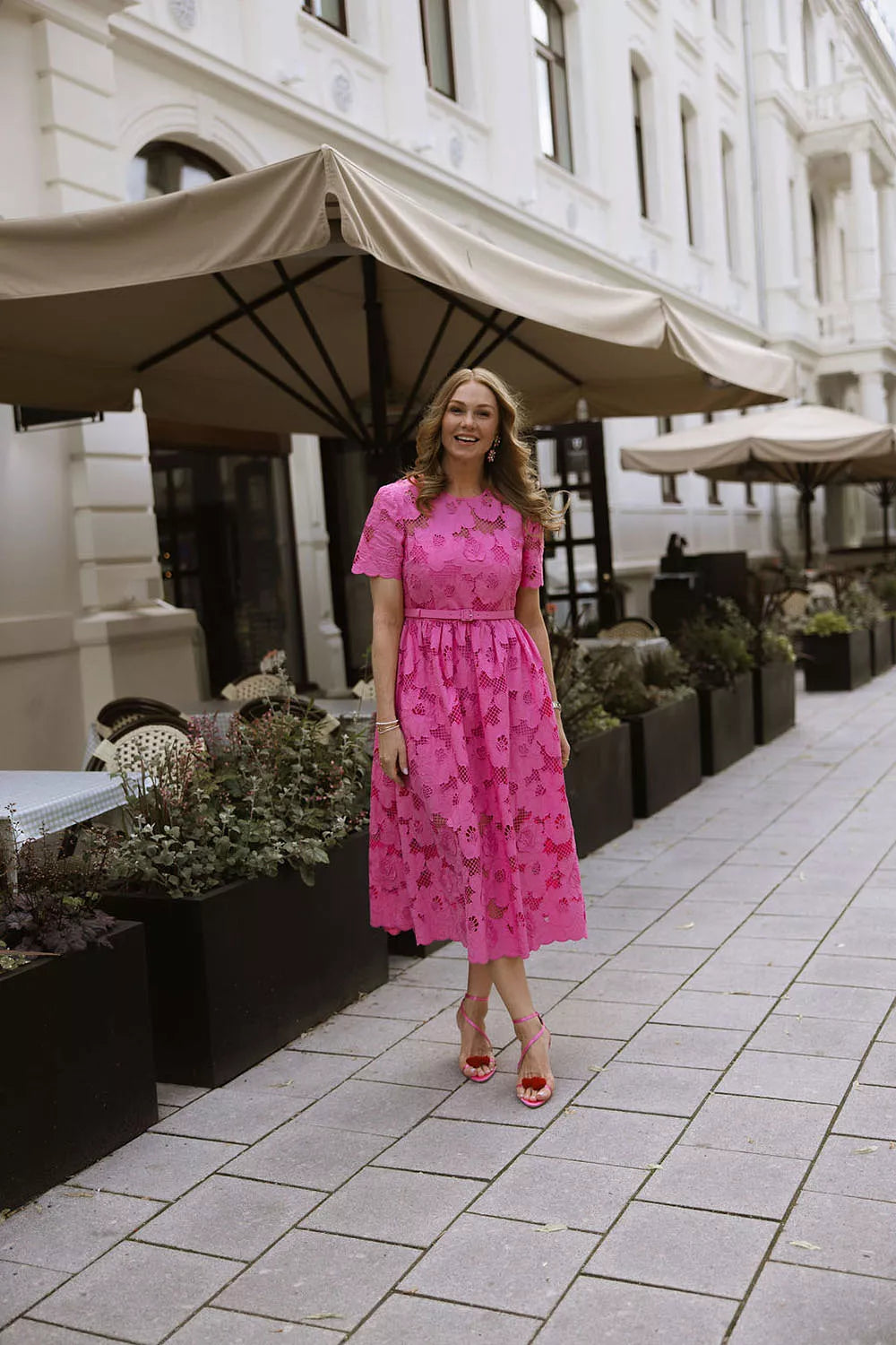 SP Pink Cotton Lace Midi Dress