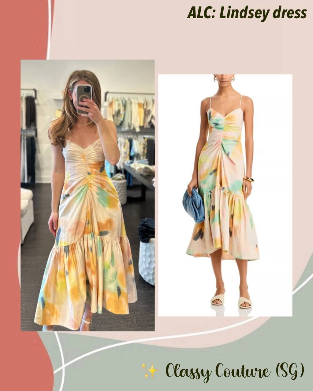 2 Colors! ALC Lindsey Ruched Cotton-Blend Midi Dress