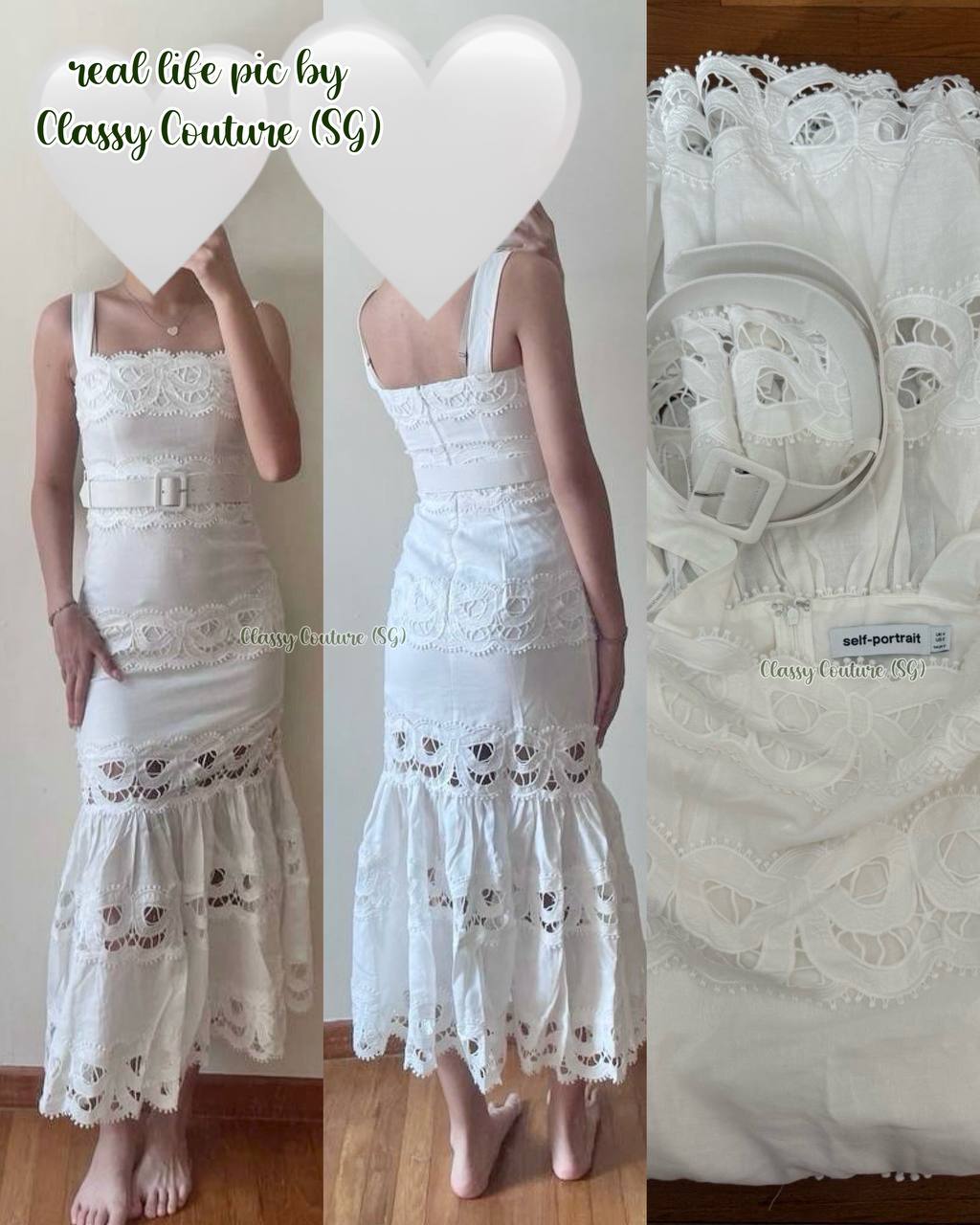 SP White Linen Lace Insert Belted Midi Dress