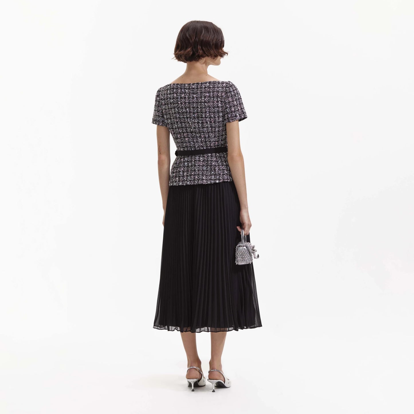 SP Black Boucle Off Shoulder Midi Dress