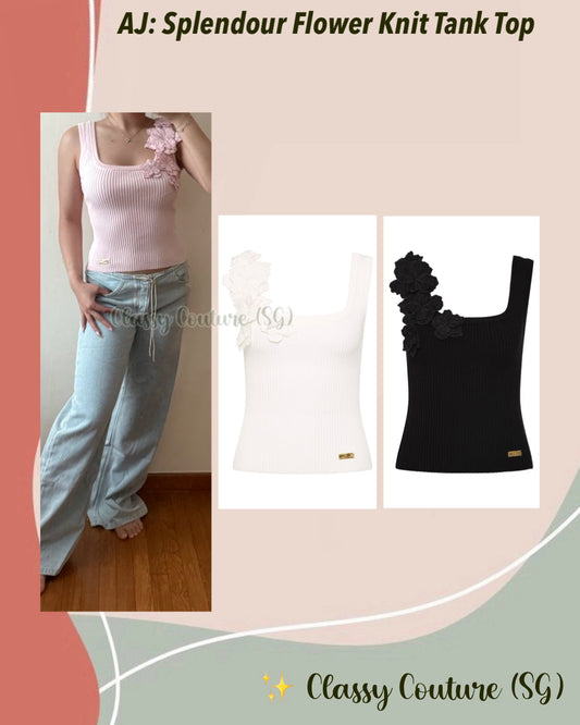 AJ Splendour 3D Flower Applique Knit Tank Top
