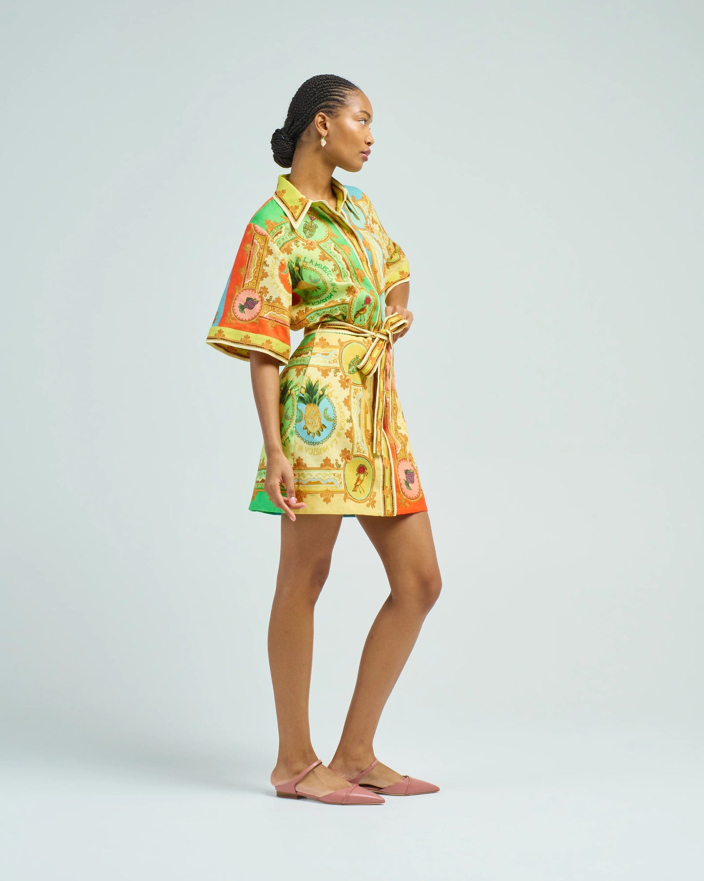 ALM La Musica Belted Linen Mini Dress Shirtdress