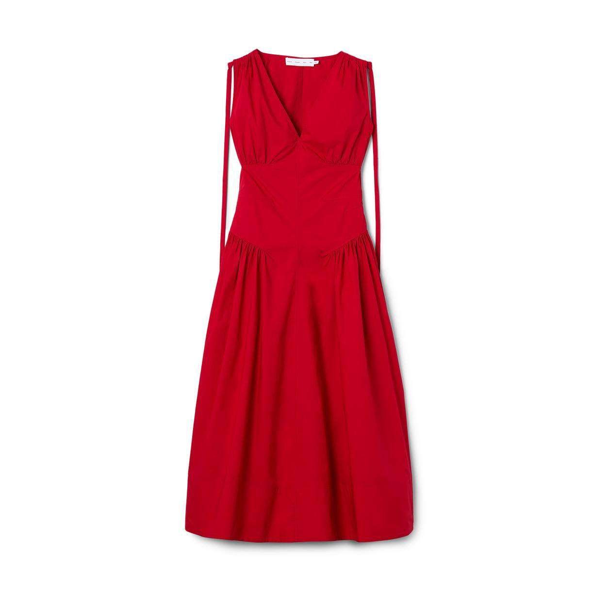 PS Clayton Cotton Poplin V Neck Drop Waist Midi Dress