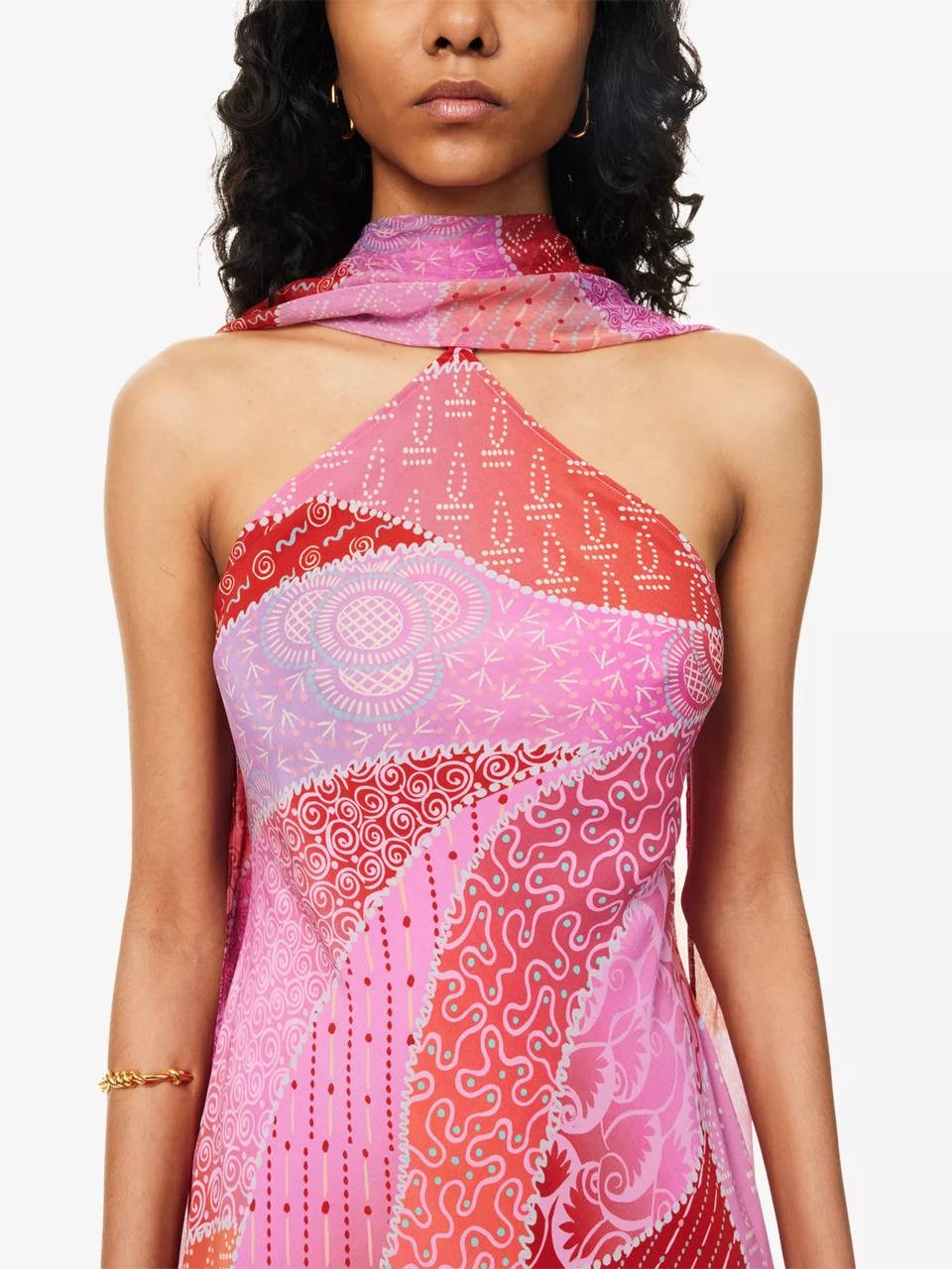 RX Hayley Detachable-Scarf Silk Midi Dress