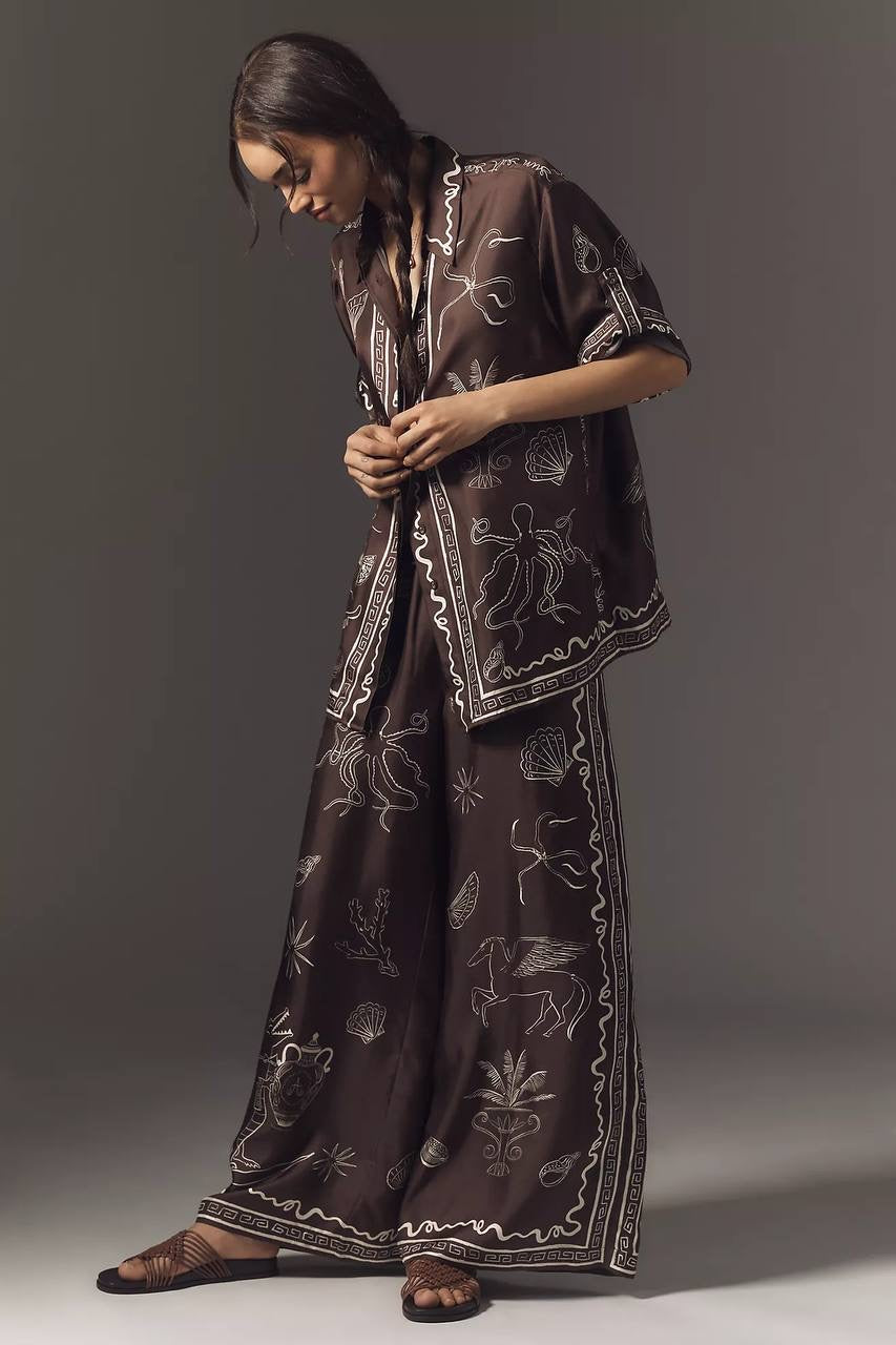 ALM Sammy Short-Sleeve Silk Satin Blouse | Pant | Set