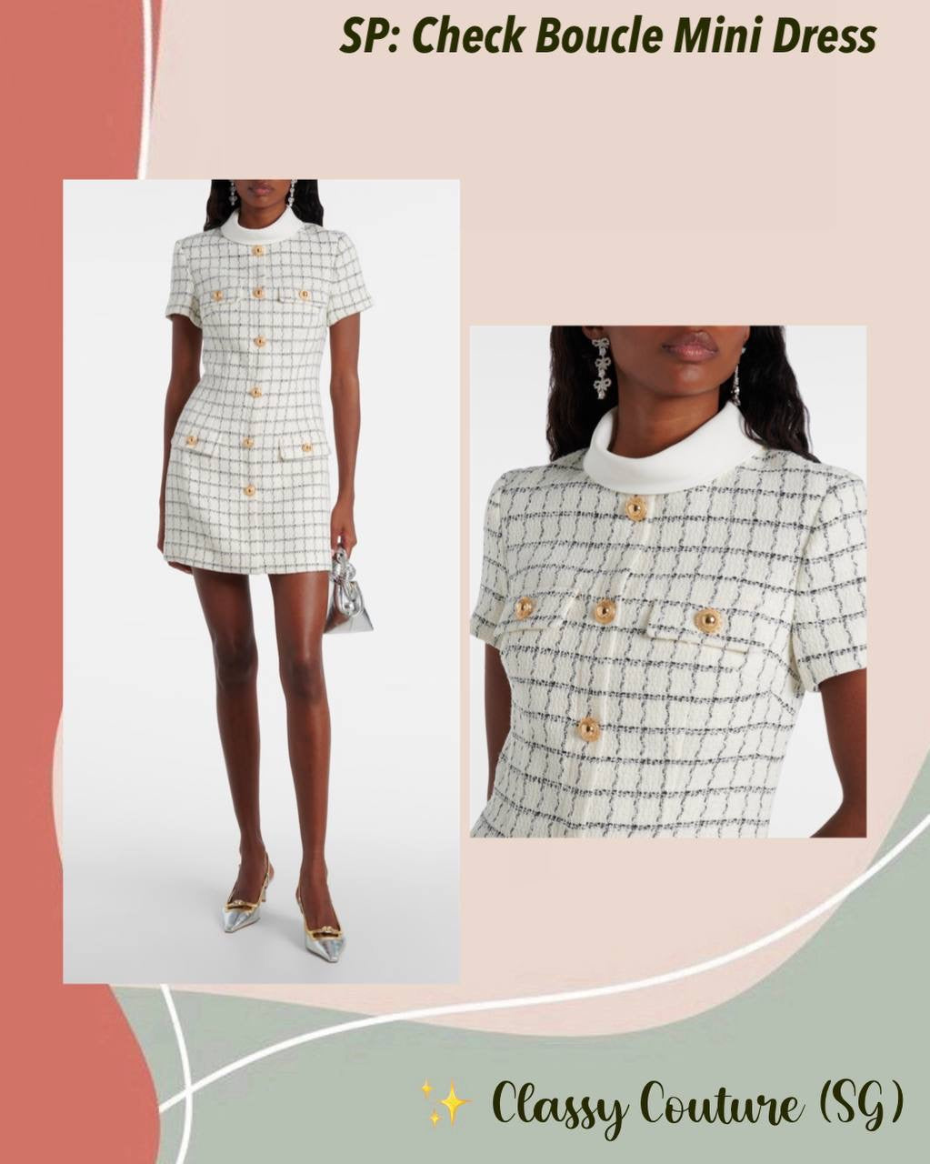 SP White Check Sequin Boucle Mini Dress