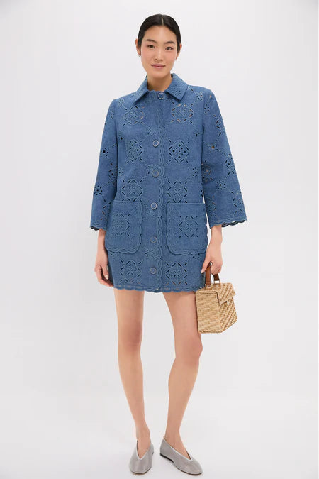 VB Erilyn Eyelet Cotton Mini Dress in Sea Glare Blue