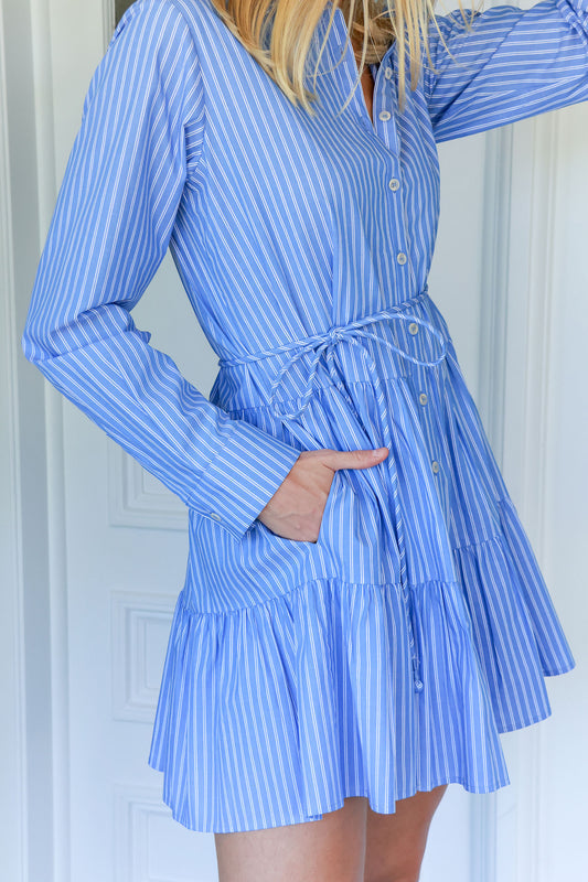 AA Anna Stripe Cotton Shirtdress Mini Dress