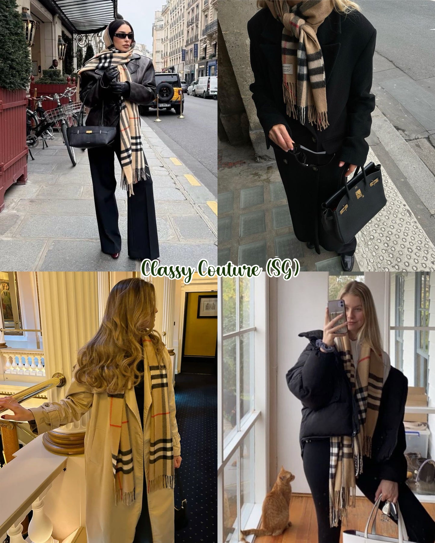 BBR Fringed Check Cashmere Scarf (168 x 30cm / 66.1 x 11.8in)