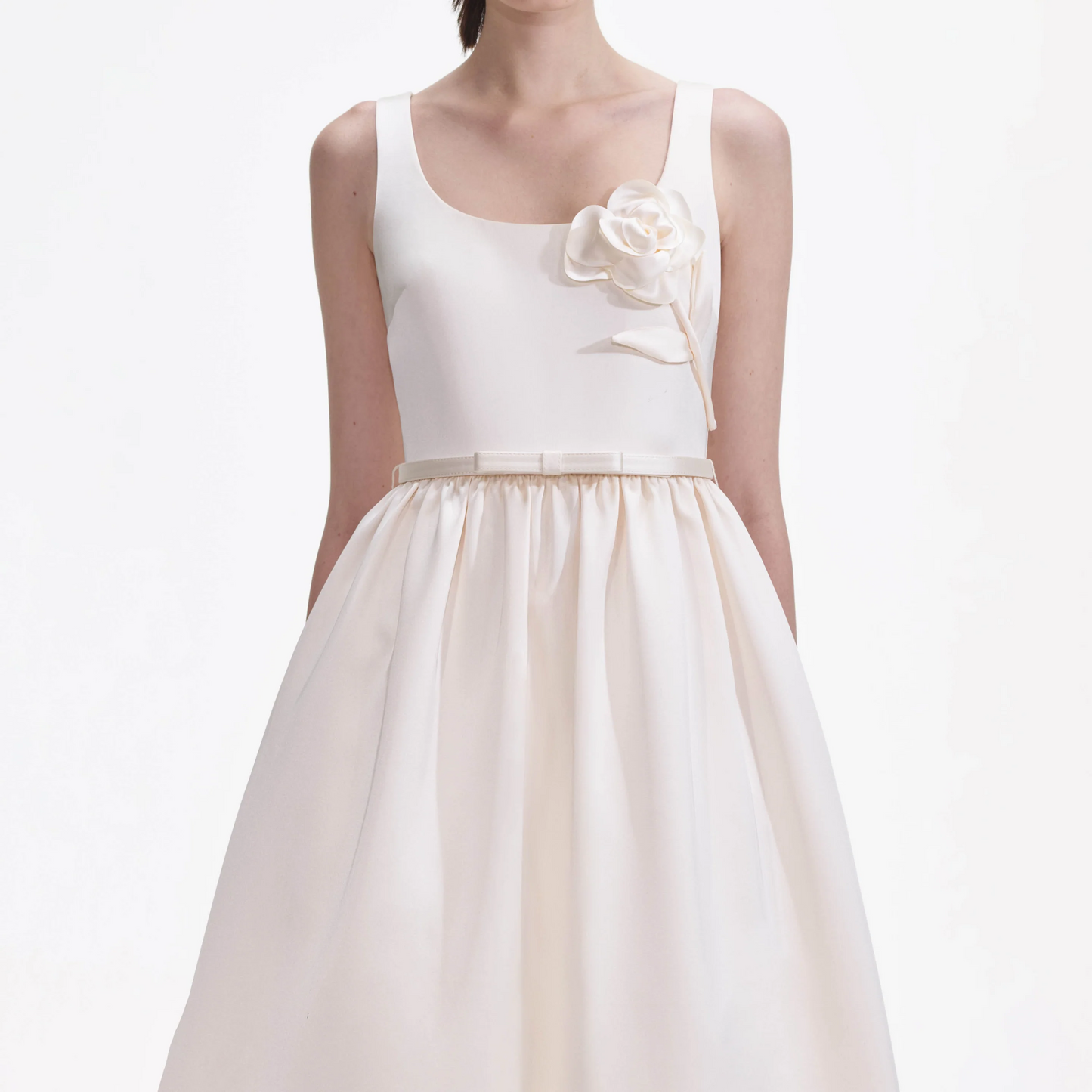 SP Cream 3D Flower Satin Midi Dress