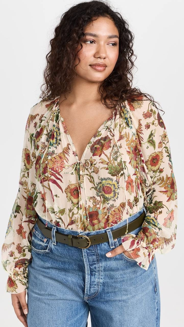 UJ Bernadette Silk Long Sleeve Blouse Top