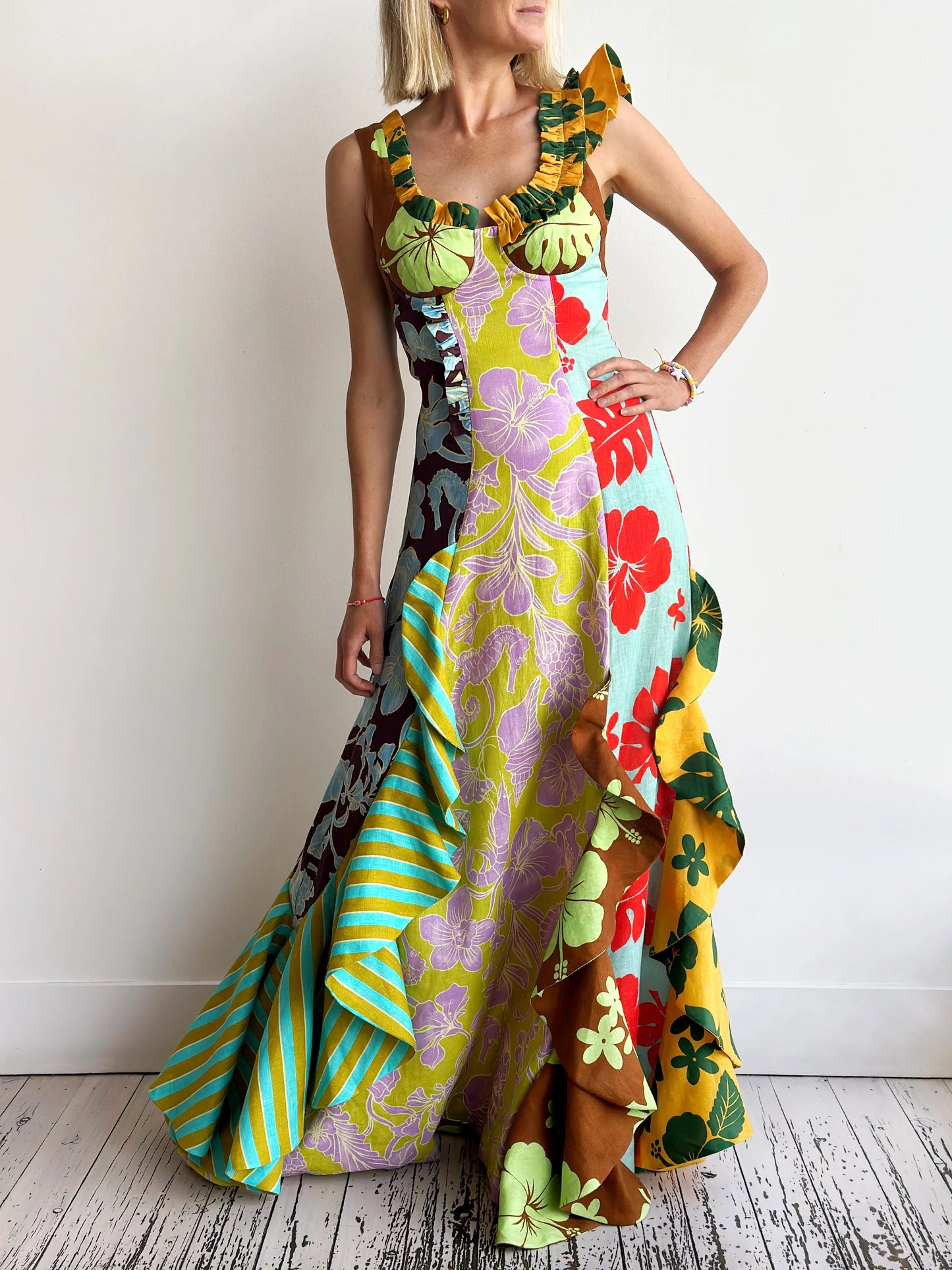 ALM Poppy Spliced Linen Midi Maxi Dress
