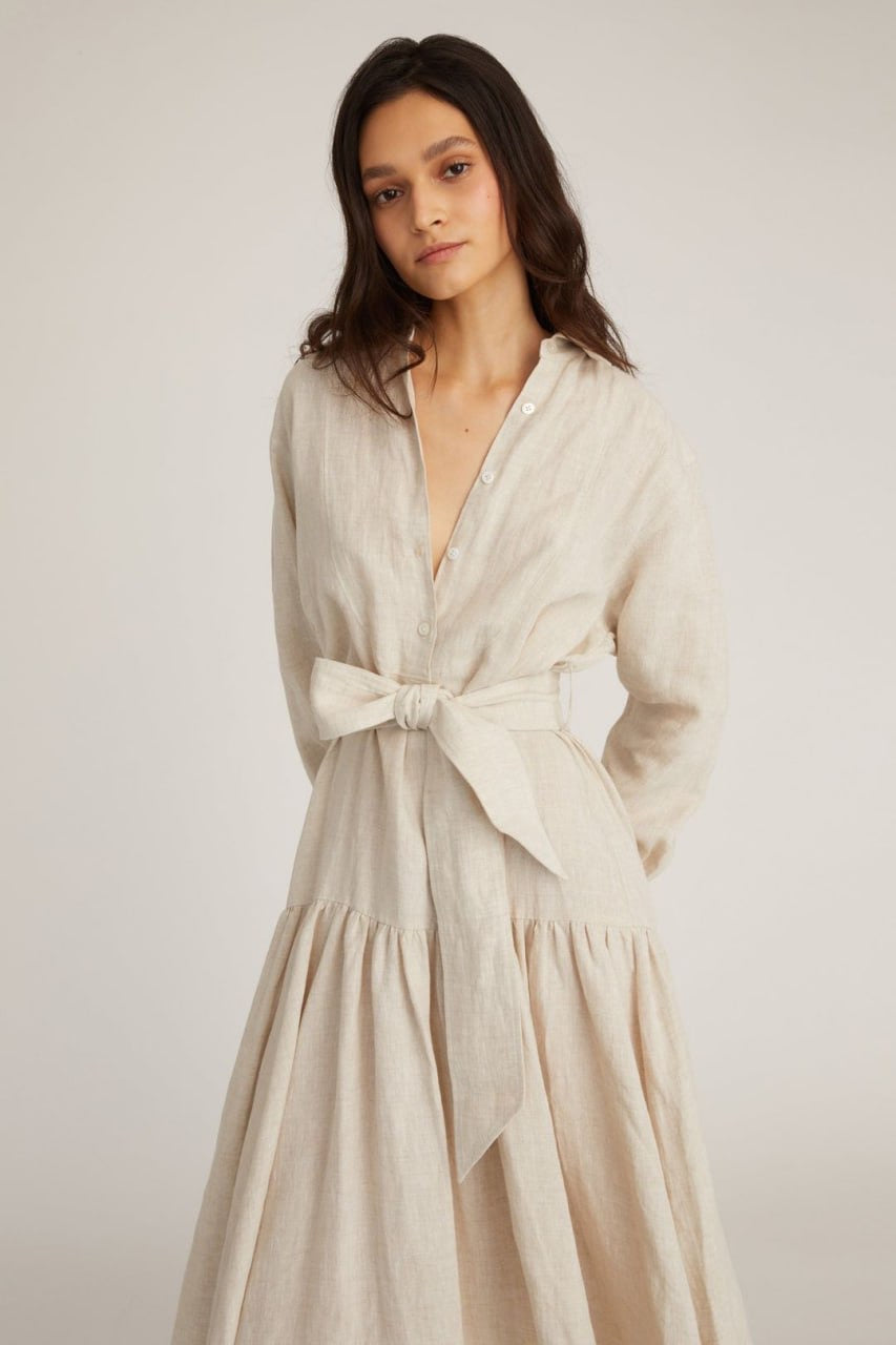 MW Layne Linen Tuxedo Midi Dress