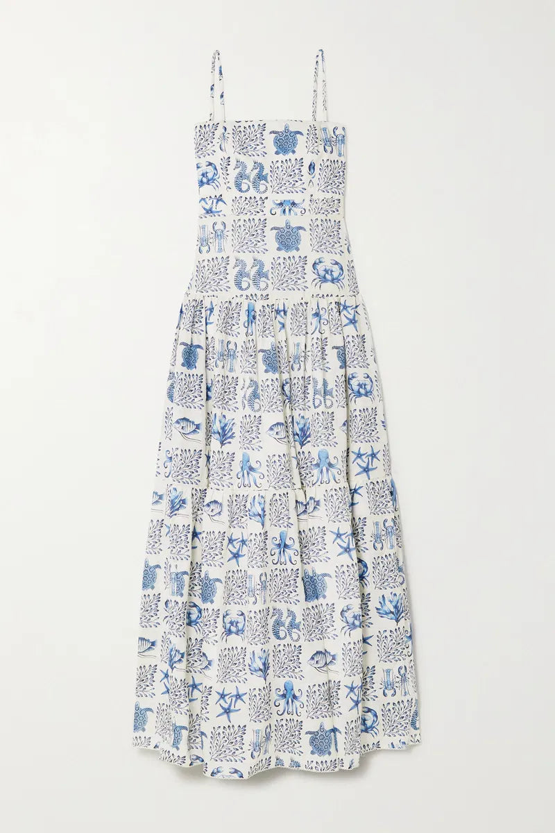 AB Lima Tiered Printed Linen Maxi Dress