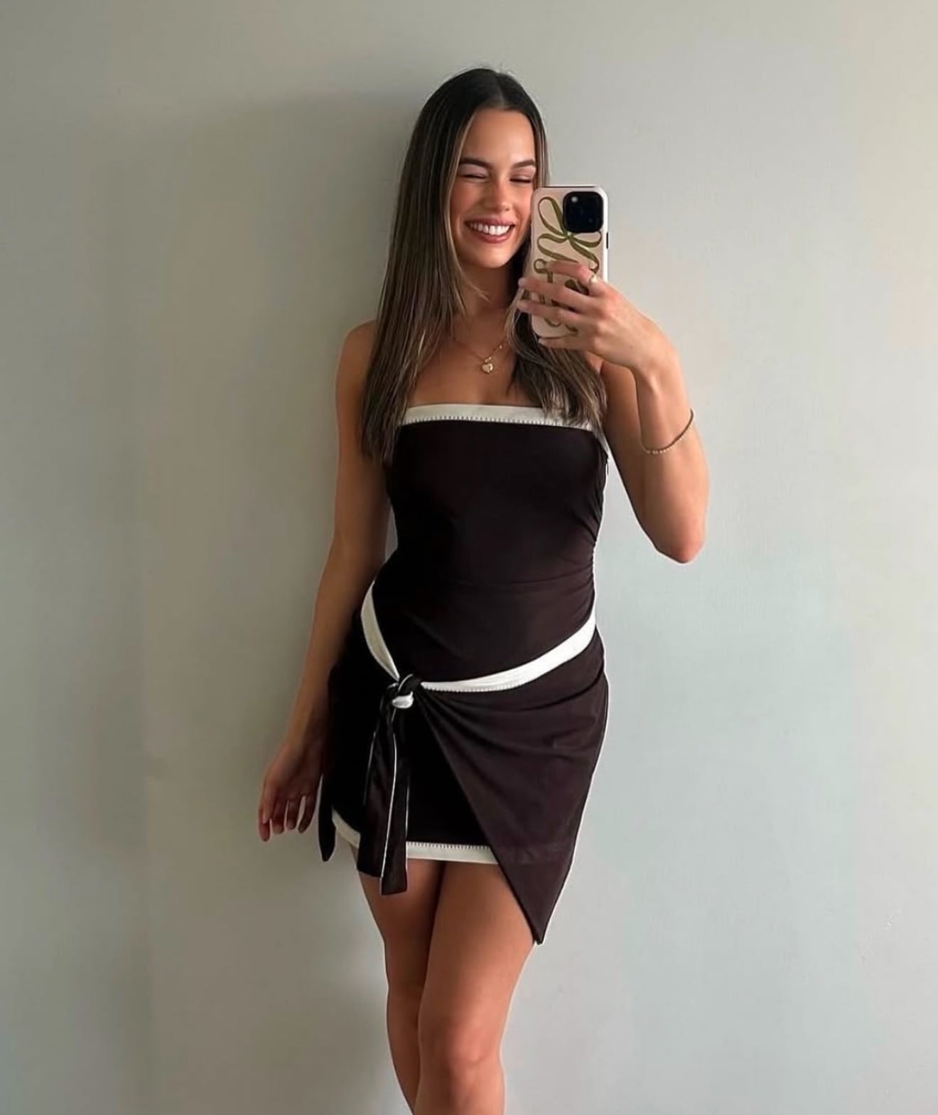 STL Jacques Halter Mini Dress in Chocolate Brown Mesh