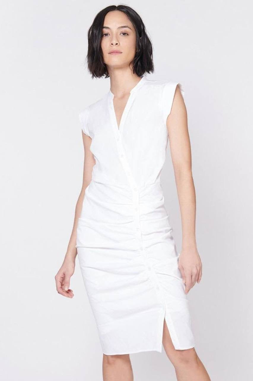 VB Ruched Stretch-Cotton Midi Shirtdress Dress