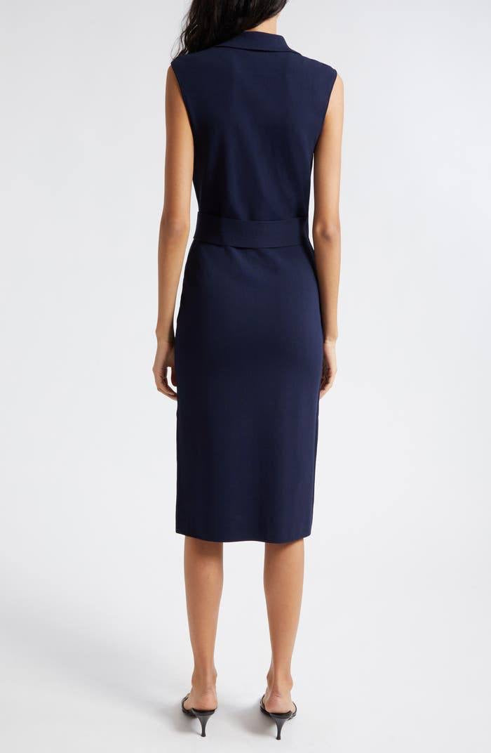 RS Elle Knitted Wrap-Front Midi Dress Sleeveless in Navy Blue