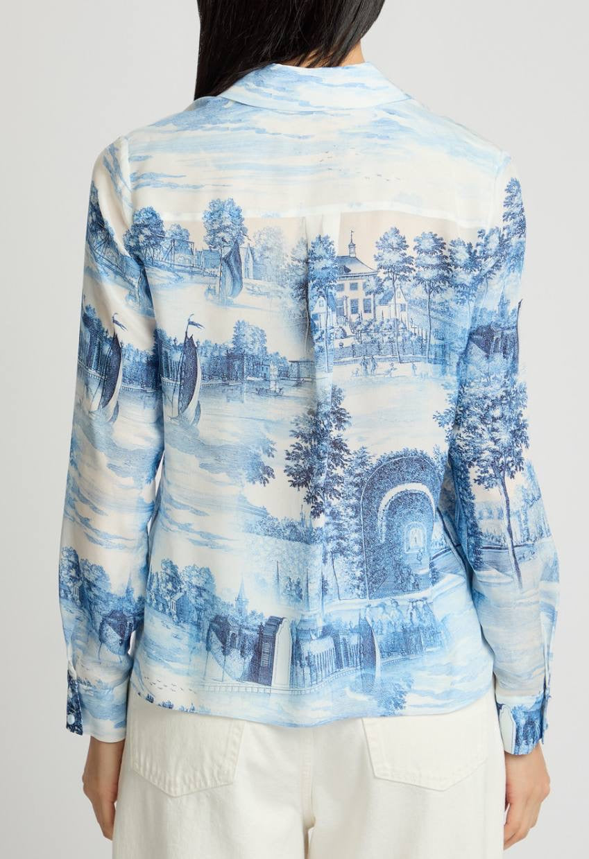 AO Willa Long Sleeved Silk Blouse Shirt in Chateau Blue