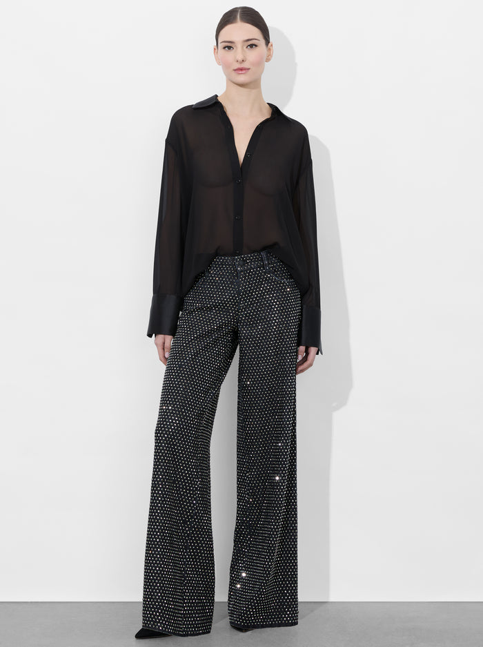 AO Trish Rhinestone Embellished Low-Rise Wide Leg Jean Pants