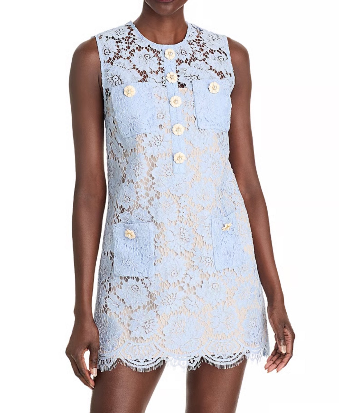 SP Blue Fine Lace Shift Mini Dress