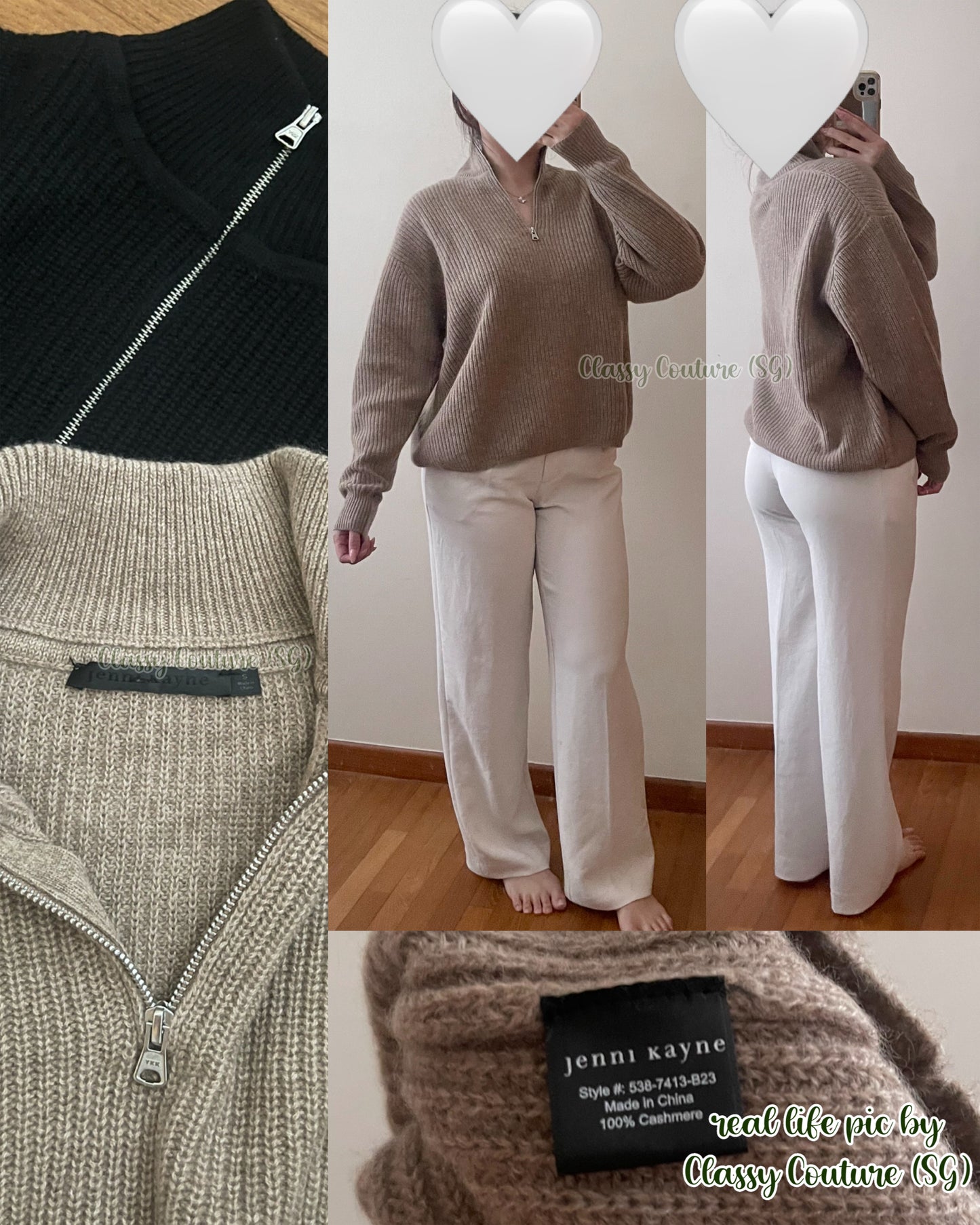 JK Cashmere Half-Zip Pullover Sweater in Undyed Stoned