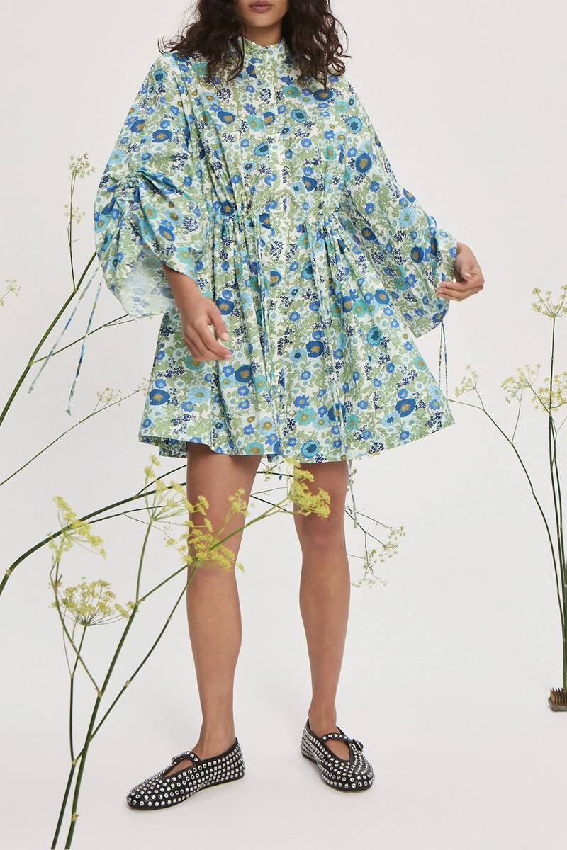 ALM Pam Cotton Floral Ruched Sleeve Mini Dress