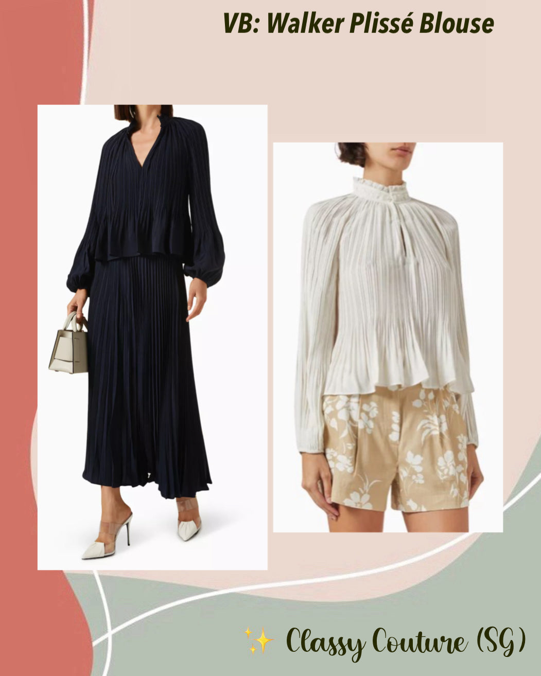 VB Walker Pleated Plissé Blouse Top