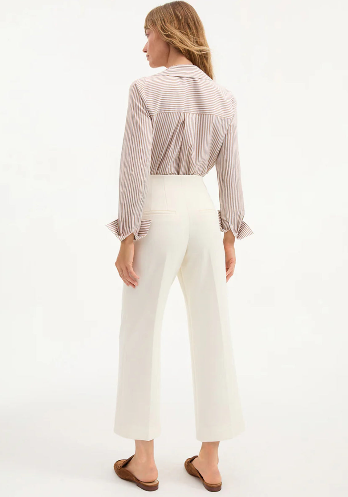 VB Amelia Cotton Poplin Shirt in Acorn Brown & White Stripes