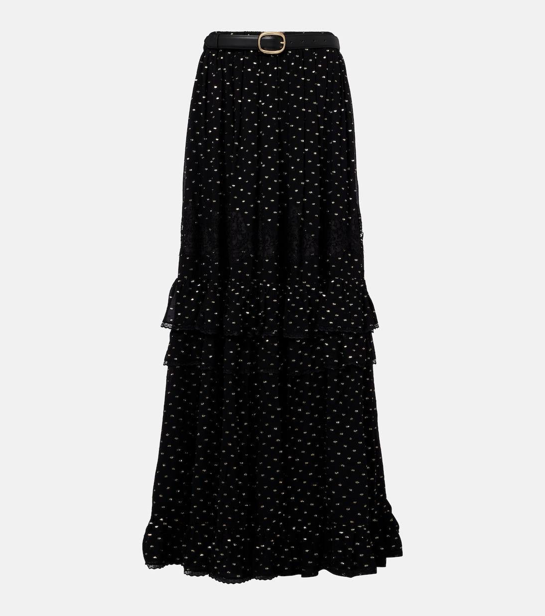 SP Black And Gold Chiffon Off Shoulder Top | Tiered Maxi Skirt | Set